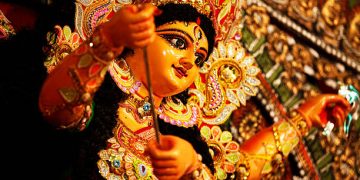 Durga Puja - the ceremonial worship of the mother goddess, is one of the most important festivals of India. Apart from being a religious festival for the Hindus, it is also an occasion for reunion and rejuvenation, and a celebration of traditional culture and customs. While the rituals entails ten days of fast, feast and worship, the last four days - Saptami, Ashtami, Navami and Dashami - are celebrated with much gaiety and grandeur in India and abroad, especially in Bengal, where the ten-armed goddess riding the lion is worshipped with great passion and devotion.