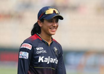 MUMBAI, INDIA - MARCH 05: Smriti Mandhana of Royal Challengers Bangalore looks on during the WPL 2023 match between Royal Challengers Bangalore and Delhi Capitals at Brabourne Stadium on March 5, 2023 in Mumbai, India. (Photo by Pankaj Nangia/Getty Images)