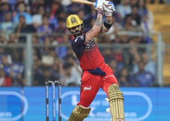 Virat Kohli of Royal Challengers Bengaluru plays a shot during Match 20 of the TATA Indian Premier League 2026 between Mumbai Indians and Royal Challengers Bengaluru at Wankhede Stadium, Mumbai, India, on April 12, 2026.
Photo by Sumeet Parmar / CREIMAS for IPL