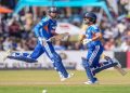 Ishan Kishan (WK) of India and Tilak Varma (VC) of India running between the wickets during the 2ND T20 International match between Zimbabwe and India at the Harare Sports Club, Harare, Zimbabwe on July 25, 2026.
Photo: Faheem Hussain / CREIMAS for BCCI